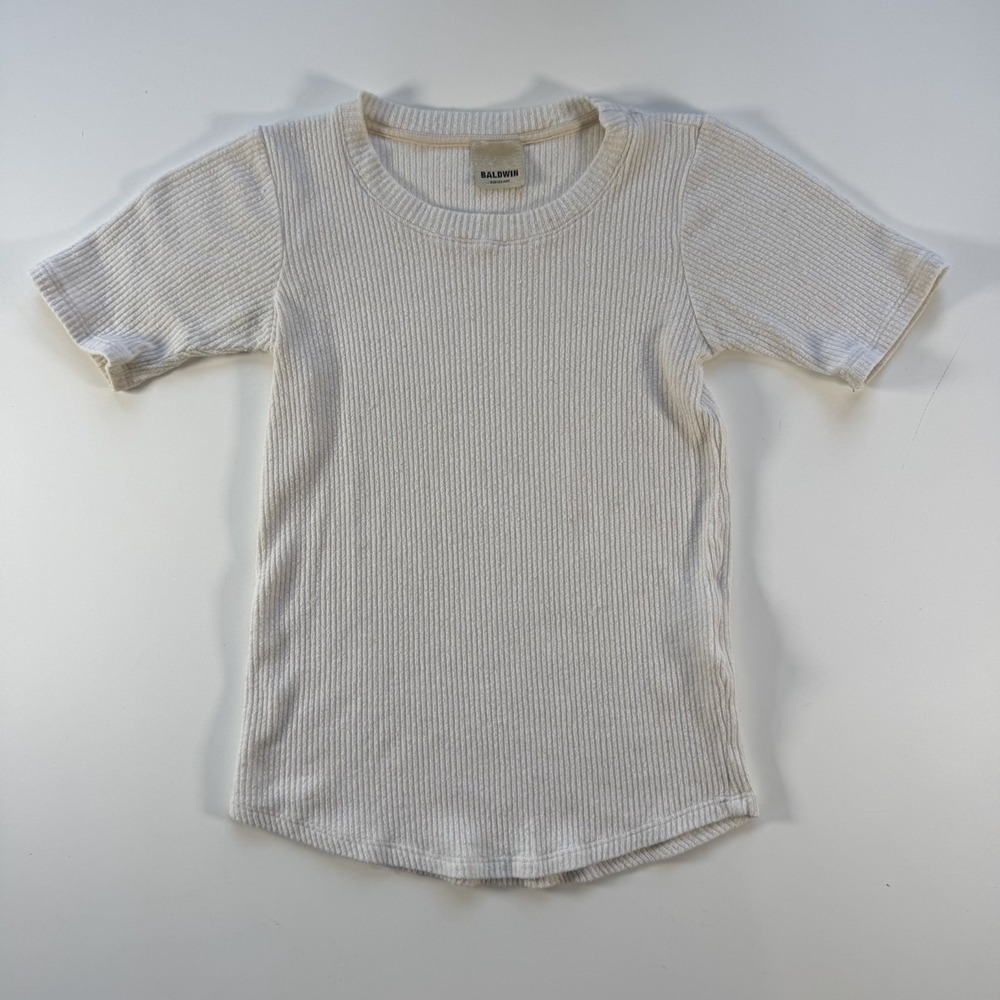 BALDWIN Short Sleeve Ribbed Top Womens XS/Small Off-White Made USA Kansas City